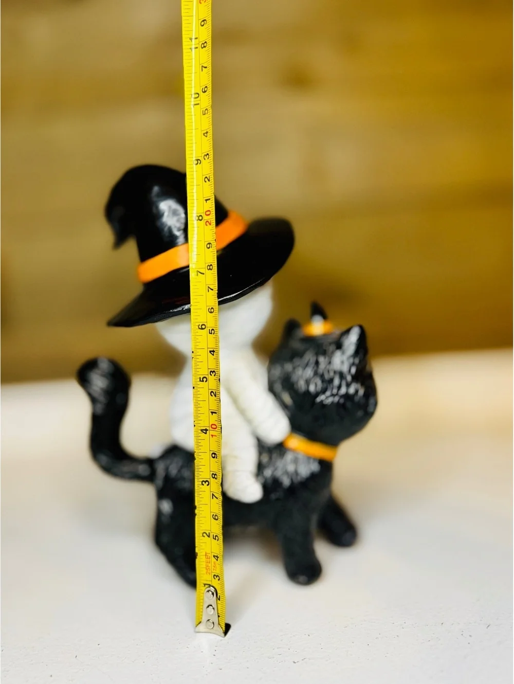 Halloween Mummy Riding Black Cat Figurine - Light Up Eyes Witch Hats 8